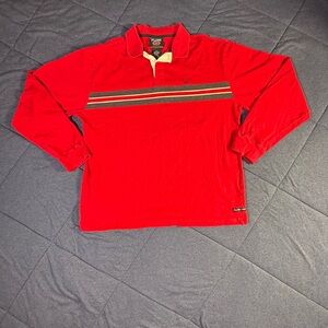 Vintage Y2K Plugg Men’s Large Long Sleeve Red 100% Cotton Casual Pullover Shirt